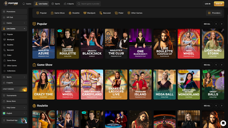 Fortune Play — Live dealer lobby