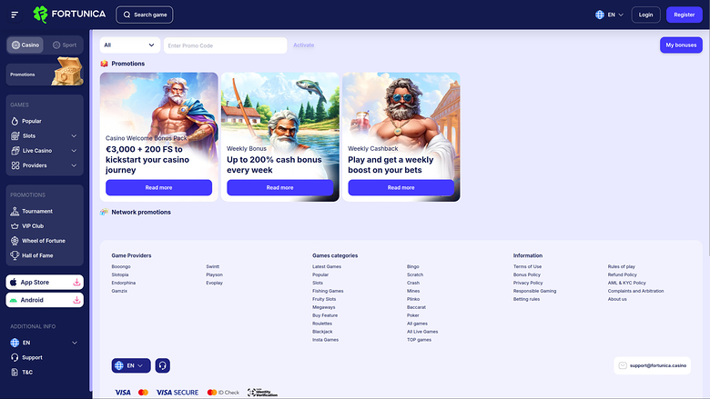 Fortunica Casino — Promotions page