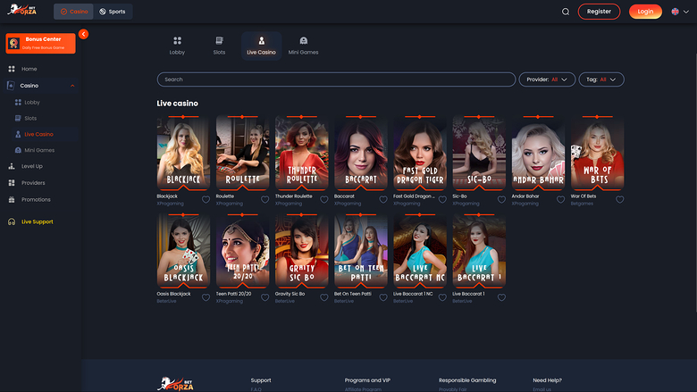 ForzaBet Casino — Live dealer lobby