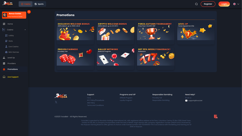 ForzaBet Casino — Promotions page