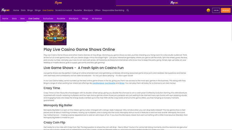 Foxy Games Casino — Live dealer lobby