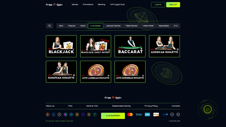 Free Spin Casino — Live dealer lobby