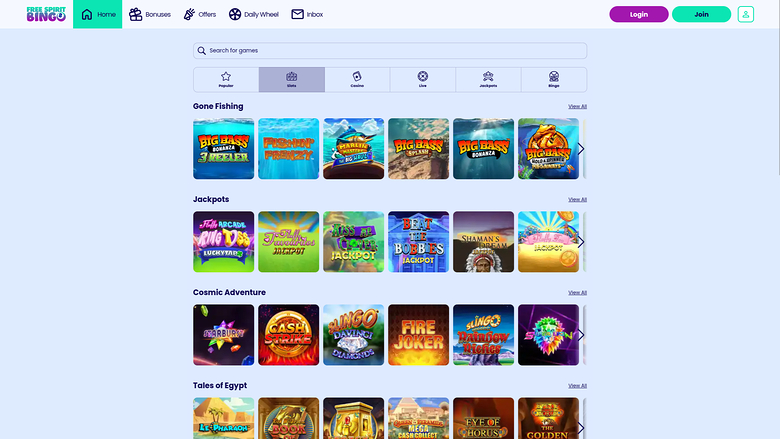 Free Spirit Bingo — Games lobby