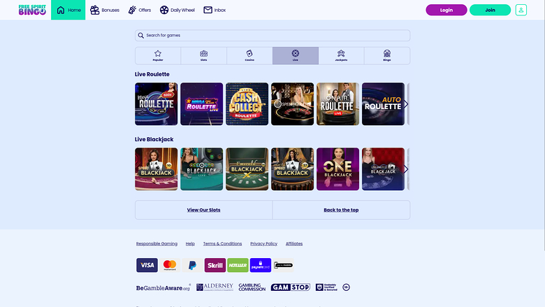 Free Spirit Bingo — Live dealer lobby