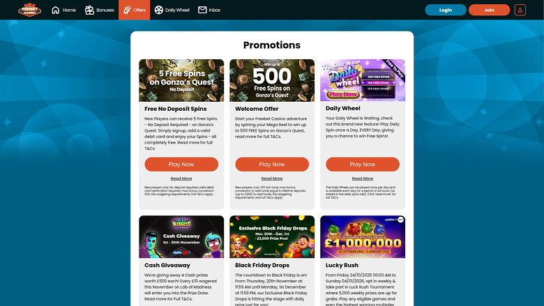 Freebet Casino — Promotions page