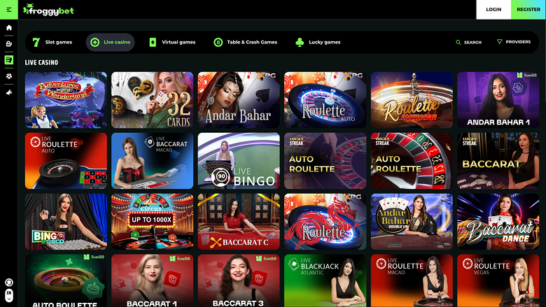 Froggybet Casino — Live dealer lobby