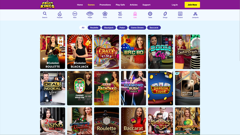 FruitKings Casino — Live dealer lobby