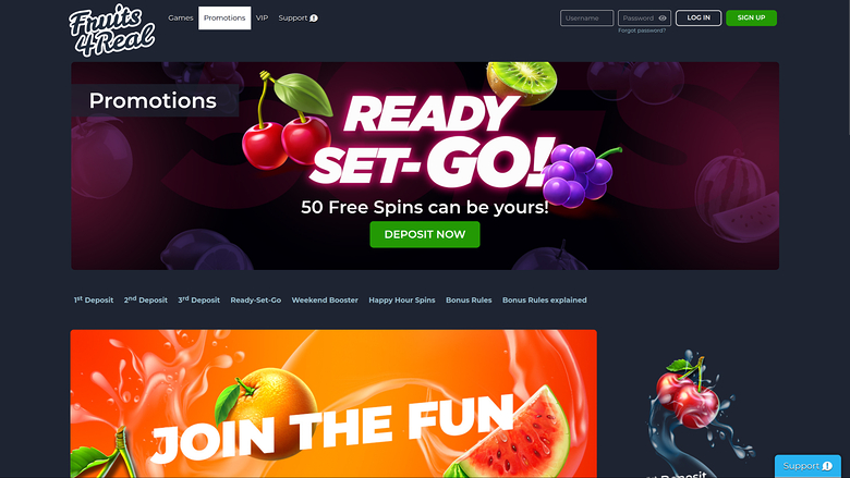 Fruits 4 Real Casino — Promotions page