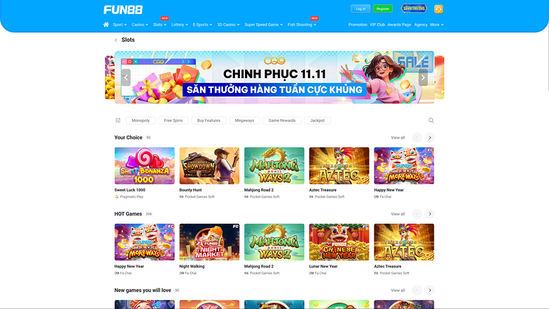 Fun88 Casino — Games lobby