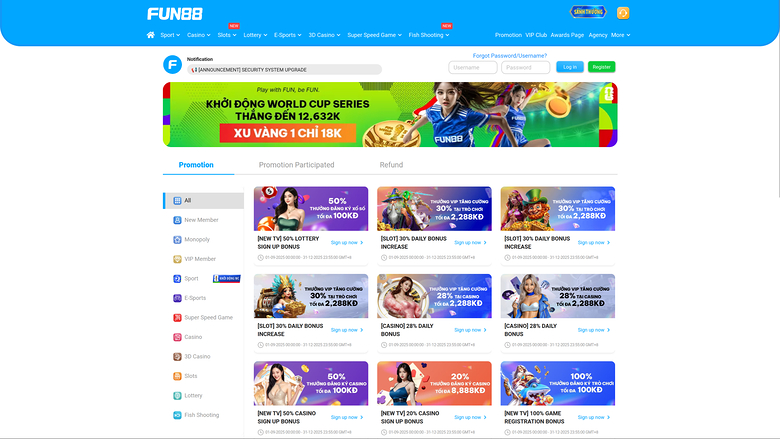 Fun88 Casino — Promotions page