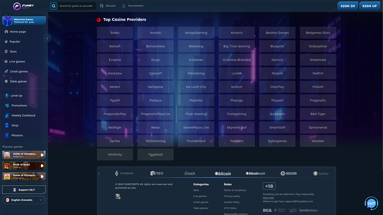 FunzyBets Casino — Games by studio