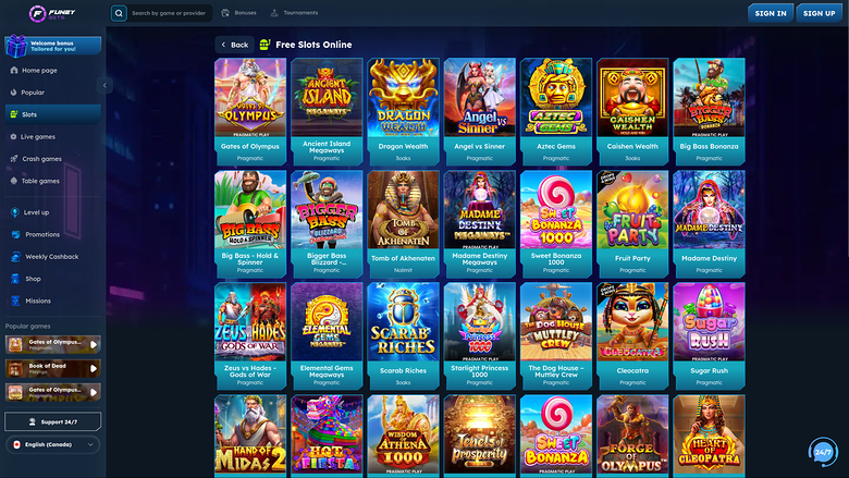 FunzyBets Casino — Games lobby