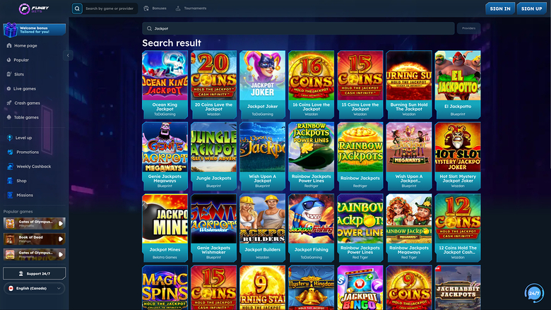 FunzyBets Casino — Jackpot games