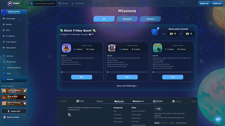 FunzyBets Casino — Funzy bets missions
