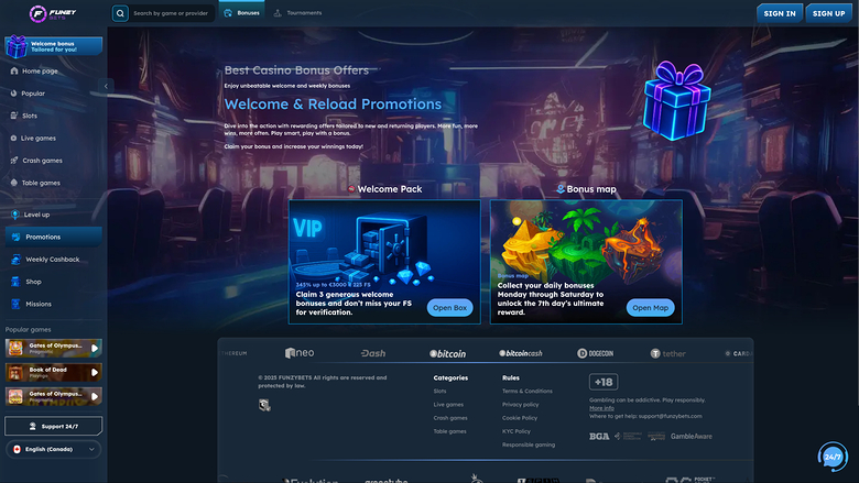 FunzyBets Casino — Promotions page