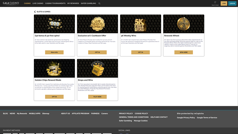 Gala Casino — Promotions page