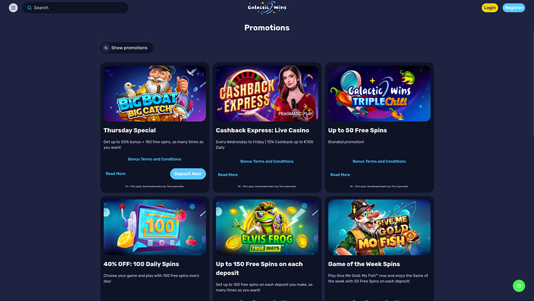 Galactic Wins — Promotions page