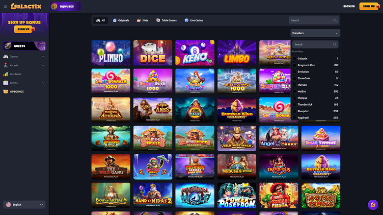 Galactix Casino — Games by studio