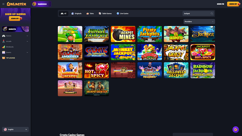Galactix Casino — Jackpot games