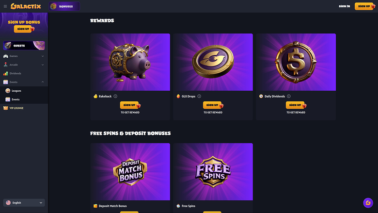 Galactix Casino — Promotions page
