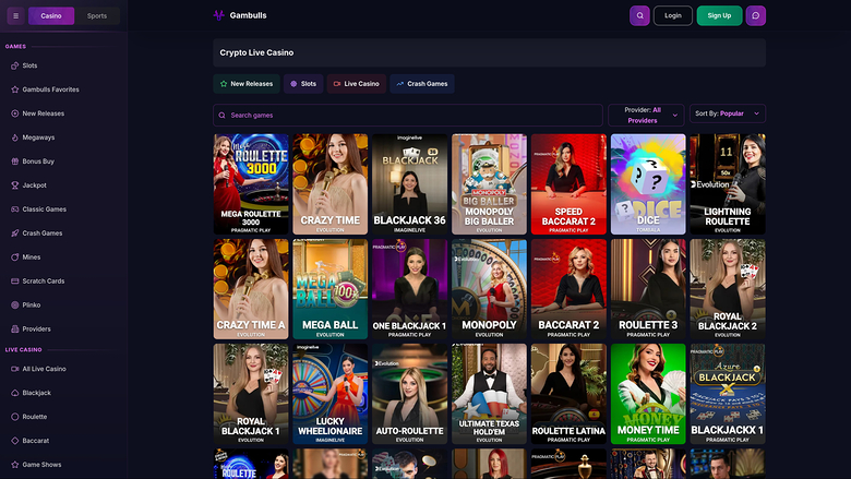 Gambulls — Live dealer lobby