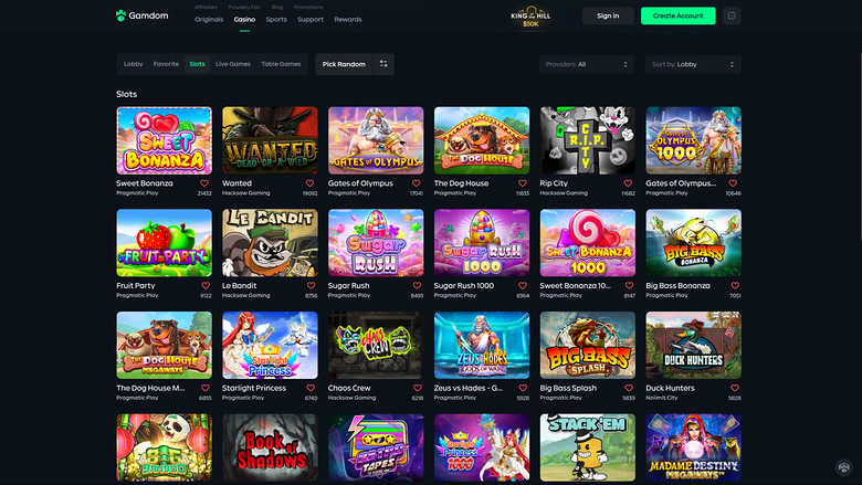 Gamdom Casino — Games lobby