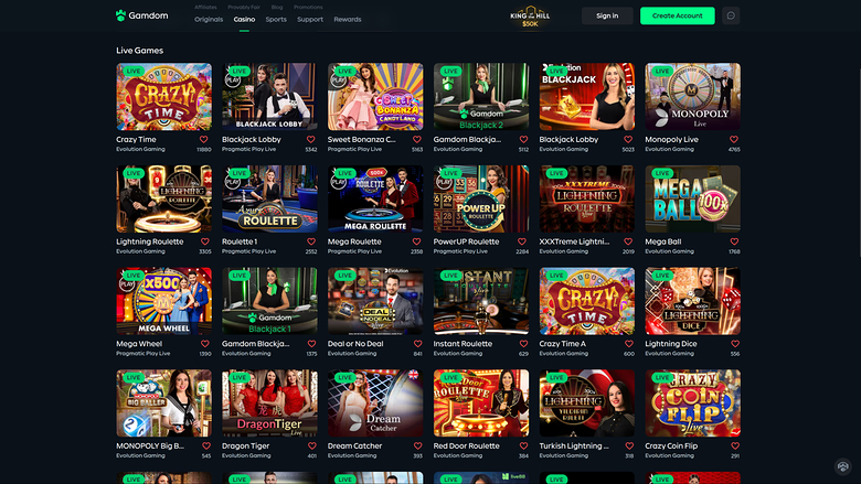 Gamdom Casino — Live dealer lobby