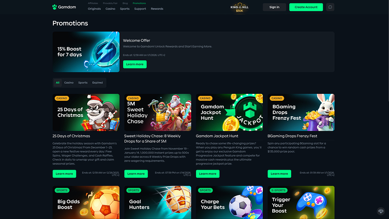 Gamdom Casino — Promotions page