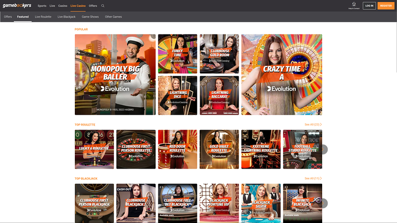 Gamebookers — Live dealer lobby
