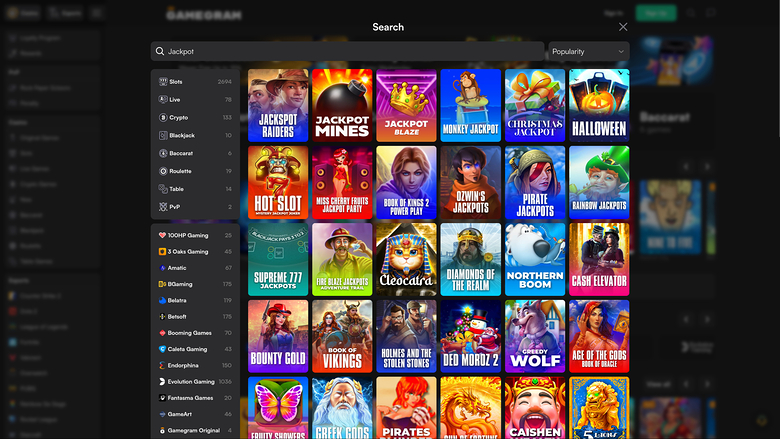 Gamegram Casino — Jackpot games