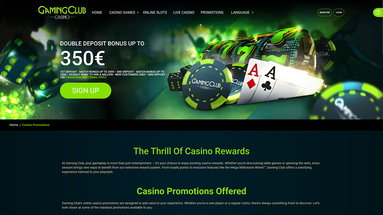 Gaming Club Casino — Promotions page