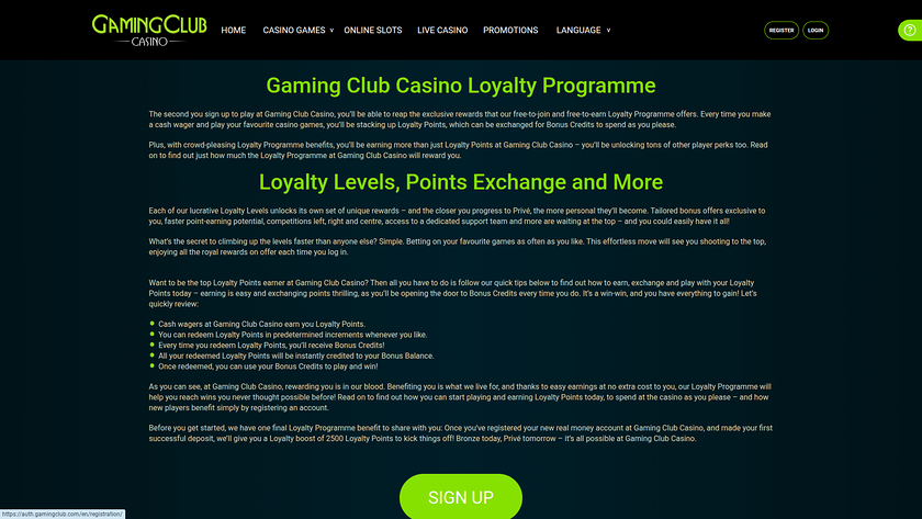 Gaming Club Casino — VIP section