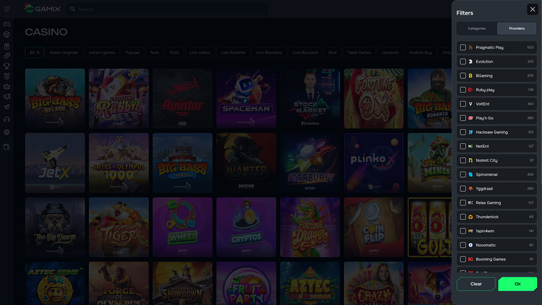 Gamix Casino — Games by studio