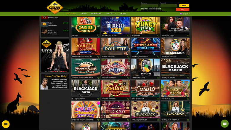 Gday Casino — Live dealer lobby