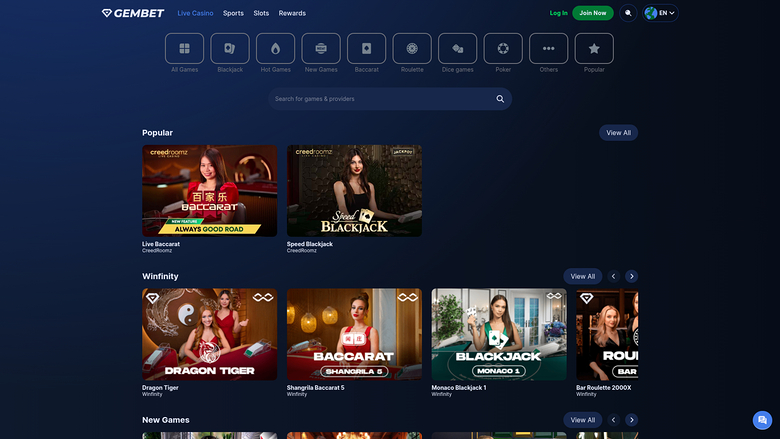 GemBet — Live dealer lobby