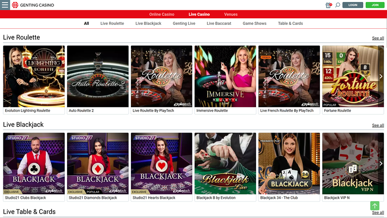 Genting Casino — Live dealer lobby