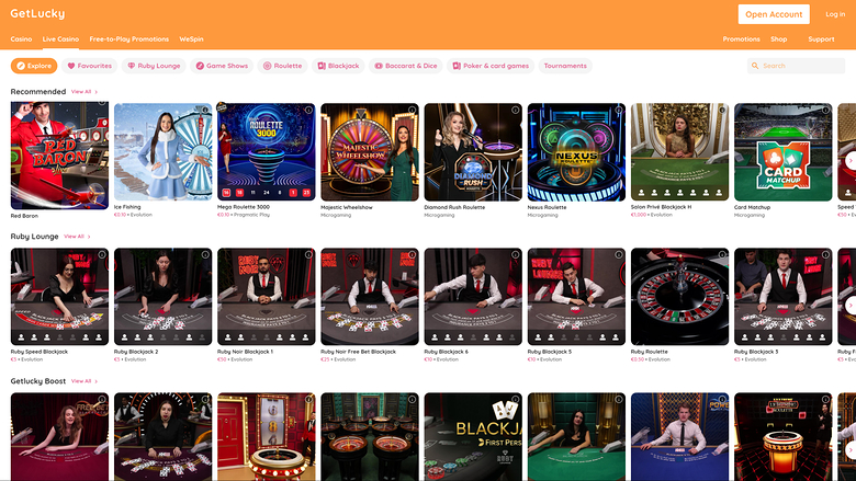 Get Lucky Casino — Live dealer lobby