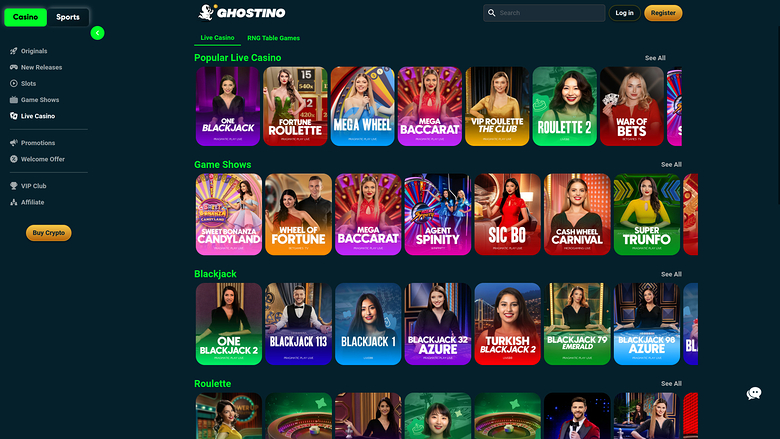 Ghostino Casino — Live dealer lobby