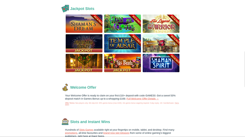 Giant Spins Casino — Jackpot games
