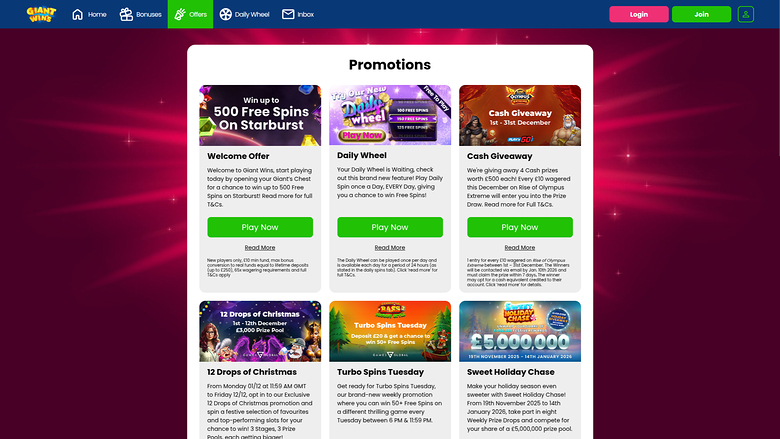 Giant Wins Casino — Promotions page