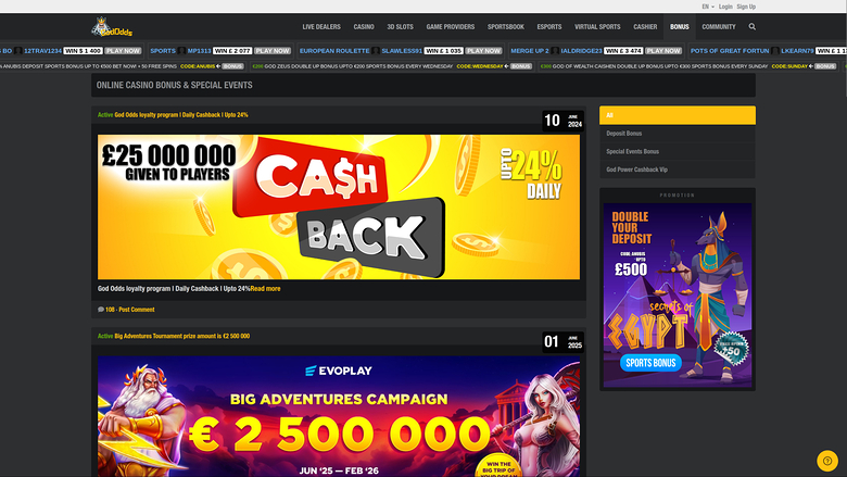 God Odds — Promotions page