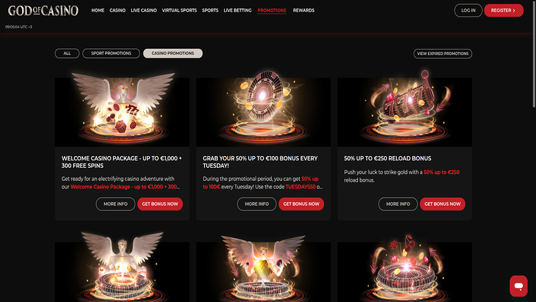 God of Casino — Promotions page