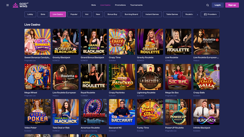 God of Wins Casino — Live dealer lobby