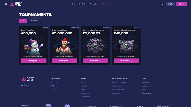 God of Wins Casino — Tournaments