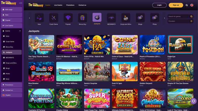 GodBunny Casino — Jackpot games