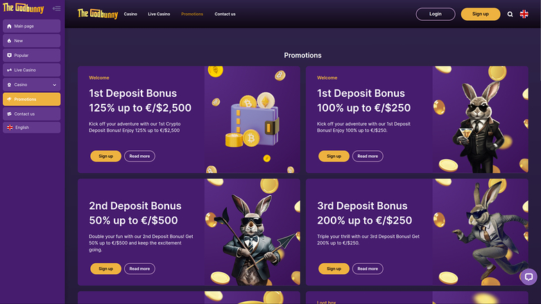 GodBunny Casino — Promotions page