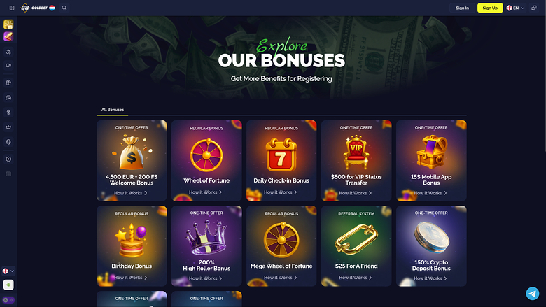 Goldbet.io Casino — Promotions page