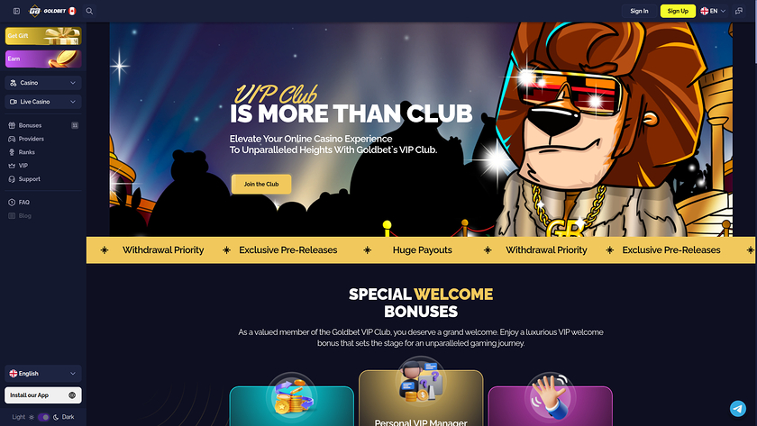 Goldbet.io Casino — VIP section
