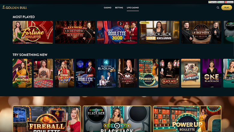 Golden Bull Casino — Live dealer lobby