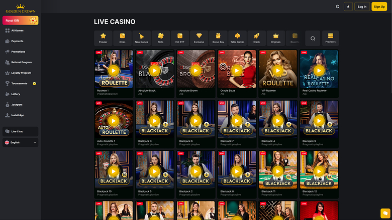 Golden Crown Casino — Live dealer lobby